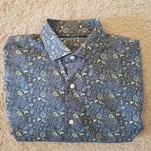 Perry Ellis Paisley Button down Shirt Blue Purple